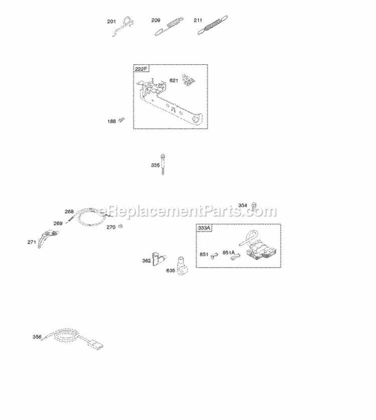 Controls Governor Spring Ignition Diagram and Parts List for 10L702-0111-F1  Briggs and Stratton Engine